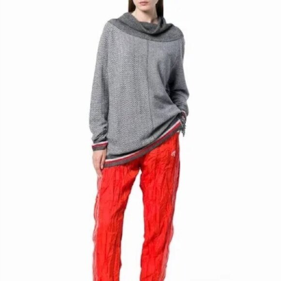 [New] Stella McCartney (EU46) Chevron Mix Black/Ivory/Red Oversized Cowl Sweater - Picture 1 of 8